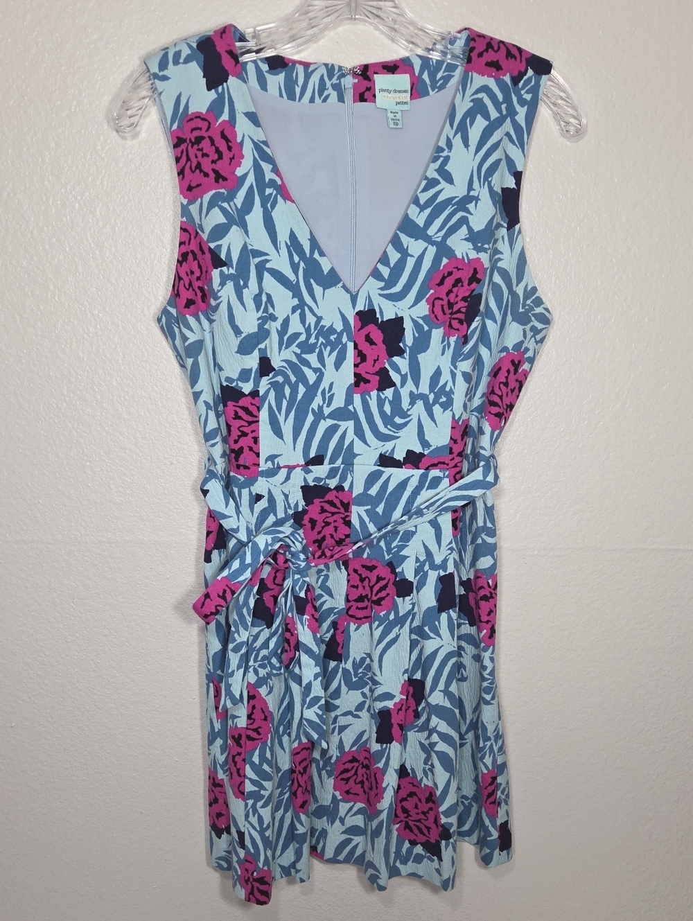 Tracy Reese light blue dress with hot pink and navy floral print
